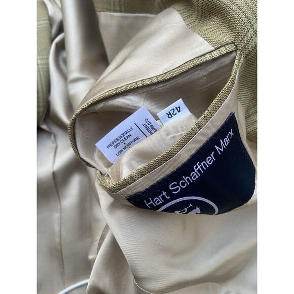 Hart Schaffner Marx Blazer Mens 42R Tan Plaid Wool Sport Coat Jacket Lord & Tay - Picture 9 of 12